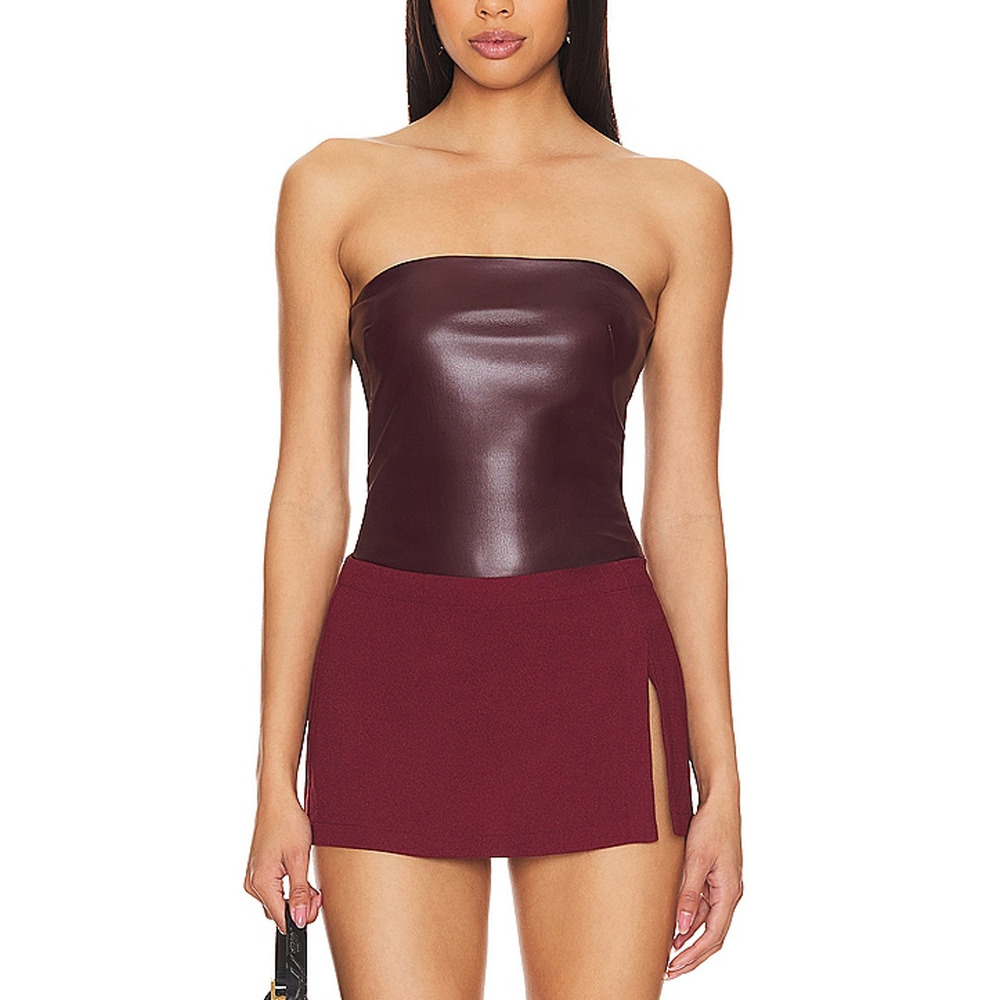 Amanda Uprichard 'Callie' Brown Faux Leather Tube Top Size M